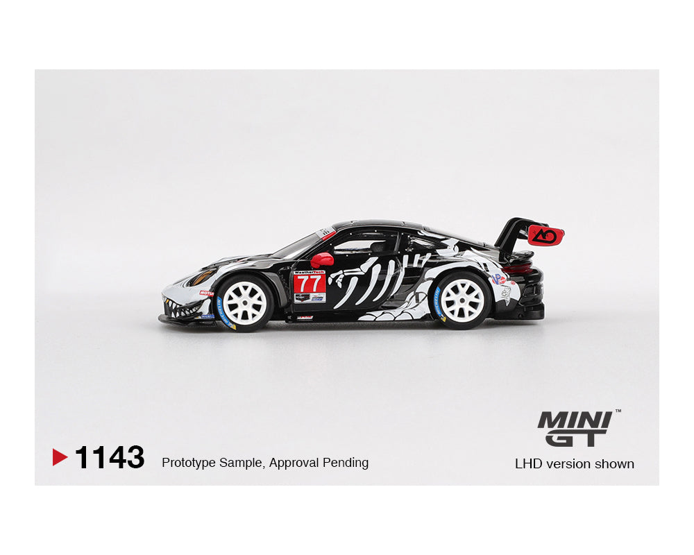 Mini GT #1143 Porsche 911 GT3 R #77 AO Racing 2025 IMSA Petit Le Mans “Skelerexy”