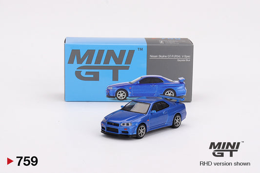 Mini GT #759 Nissan Skyline GT-R (R34) V-Spec Bayside Blue