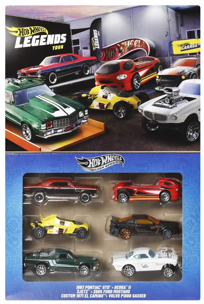 Hot Wheels Silver Series 6 Pack 2025 Legends Tour (Pontiac, Deora, 2Jetz, Mustang, El Camino, Volvo)