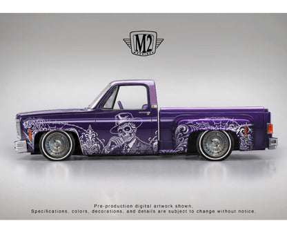[PRE-ORDER] M2 Machines 1979 Chevrolet Silverado Stepside “Dia De Los Muertos” – Purple Hobby Exclusive