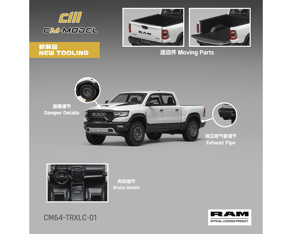 [PRE-ORDER] CM Model 2024 Dodge Ram 1500 TRX 6.2L Supercharged V8 – Final Edition Stellantis Diamond – White Crystal Pearl