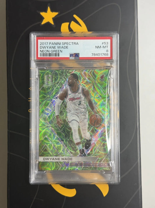 PSA 8 2017 Panini Spectra Dwyane Wade #53 Neon Green Prizm /49