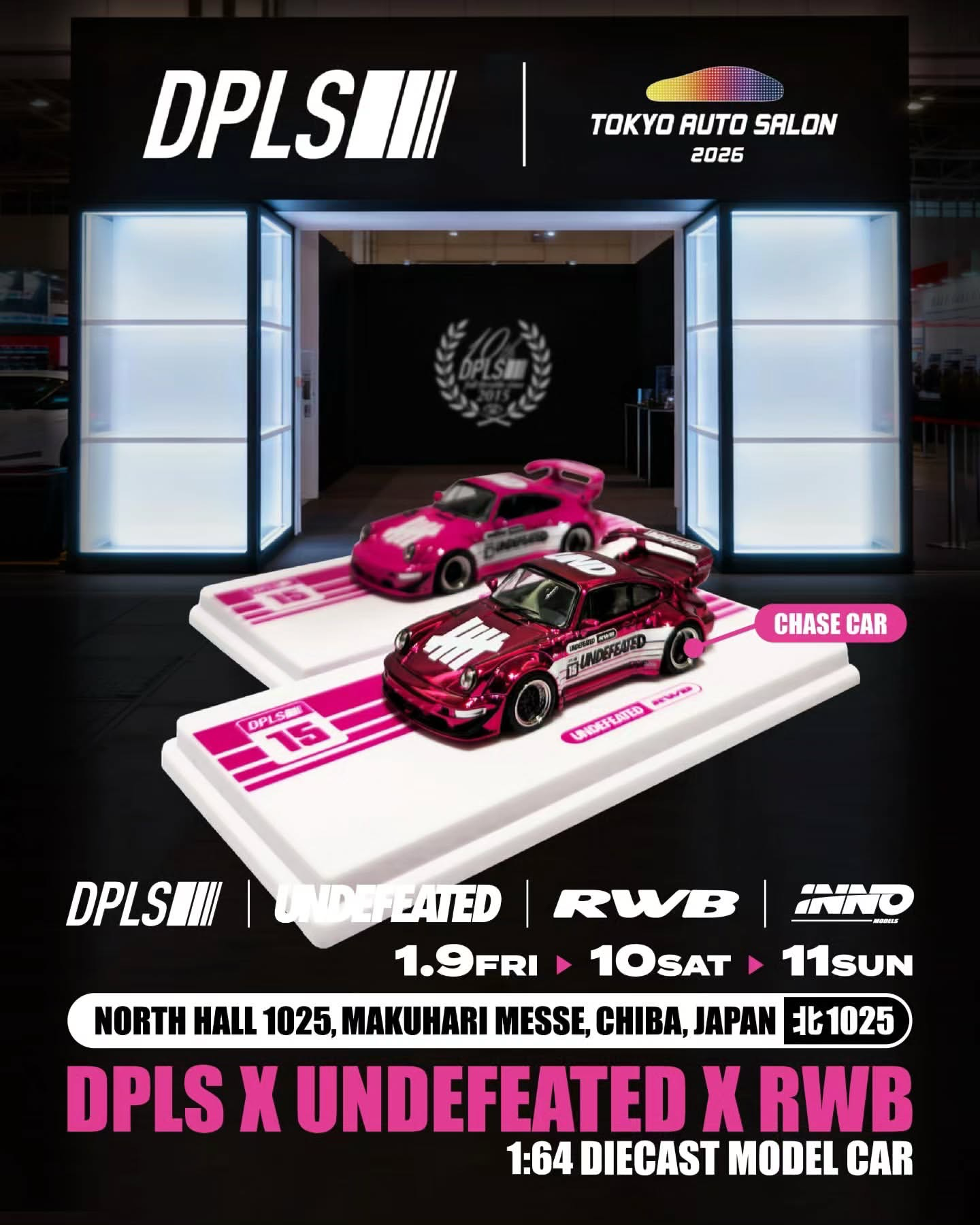 [PRE-ORDER] [TOKYO AUTO SALON 2026] INNO64 x DPLS x UNDEFEATED Porsche RWB 993 & Porsche RWB 964 - Pink & Blue - Set of 2