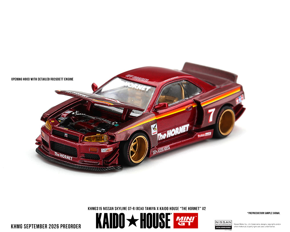 [PRE-ORDER] Kaido House x Mini GT Nissan Skyline GT-R (R34) TAMIYA x KAIDO HOUSE “The Hornet” V2 – M. Red Carbon
