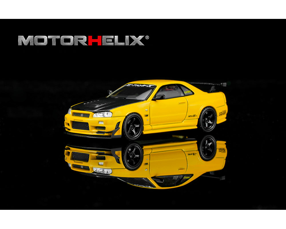 [PRE-ORDER]  Motor Helix Nissan Skyline GT-R R34 Custom with GT Aero Kit – Lightning Yellow