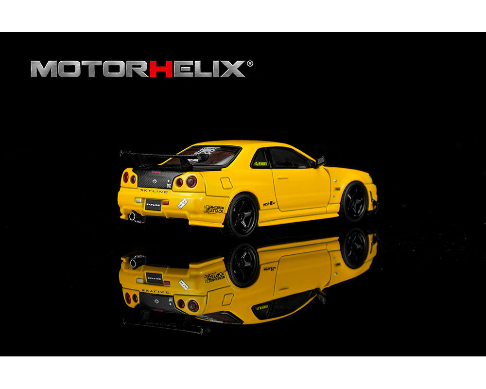 [PRE-ORDER]  Motor Helix Nissan Skyline GT-R R34 Custom with GT Aero Kit – Lightning Yellow