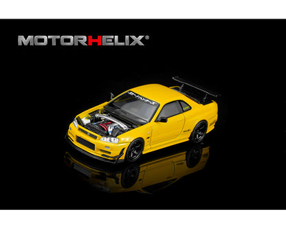 [PRE-ORDER]  Motor Helix Nissan Skyline GT-R R34 Custom with GT Aero Kit – Lightning Yellow