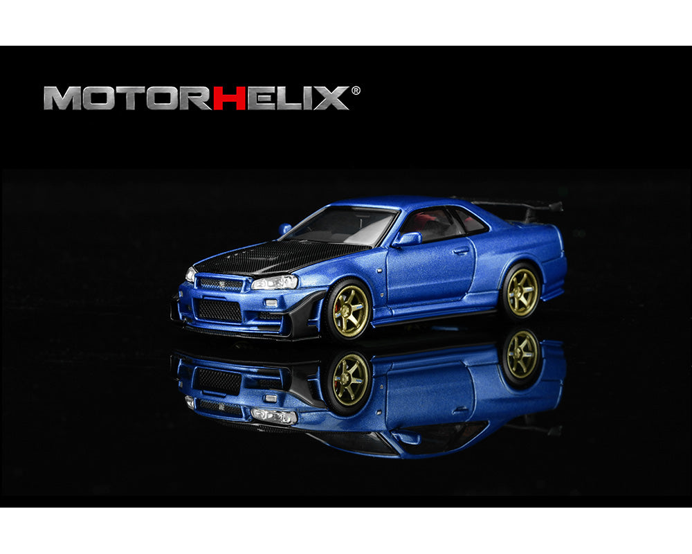 [PRE-ORDER]  Motor Helix Nissan Skyline GT-R R34 Custom with GT Aero Kit – Bayside Blue
