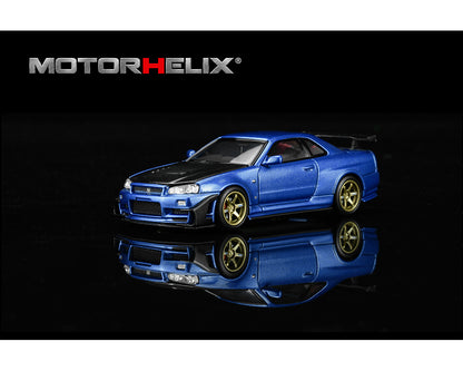 [PRE-ORDER]  Motor Helix Nissan Skyline GT-R R34 Custom with GT Aero Kit – Bayside Blue