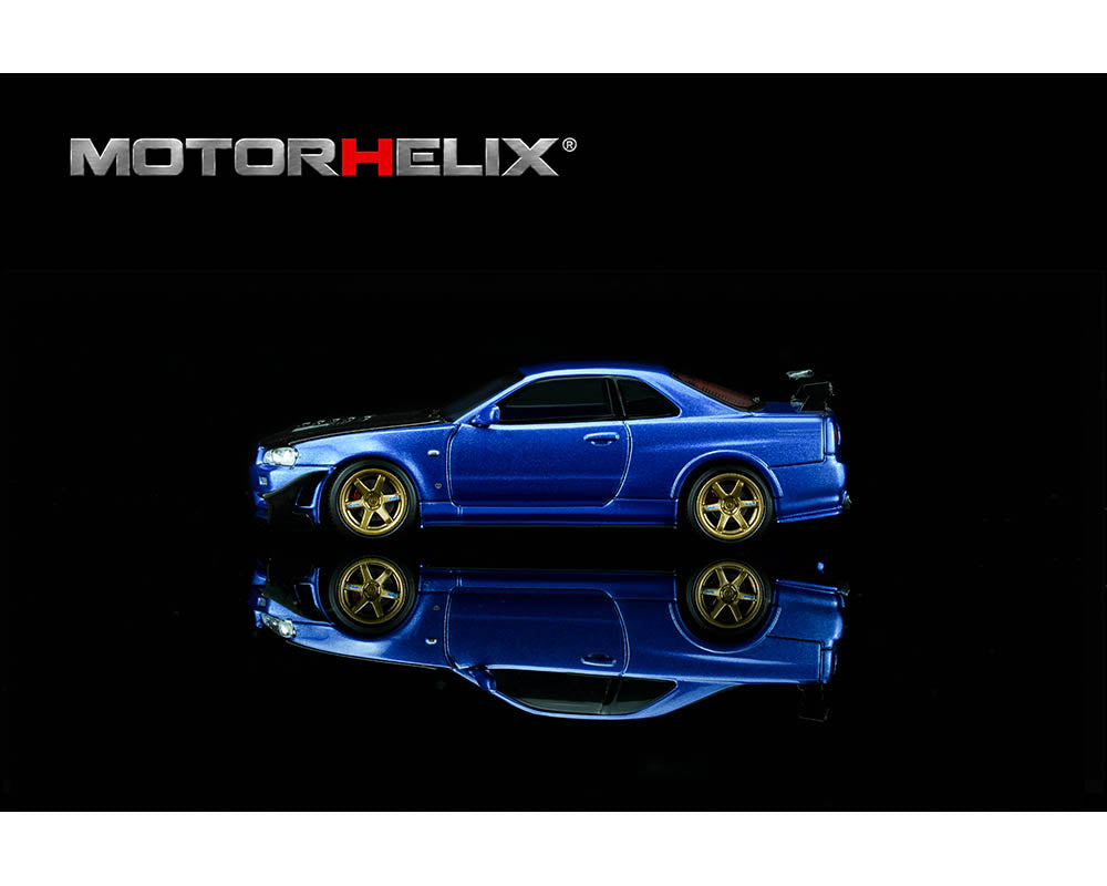[PRE-ORDER]  Motor Helix Nissan Skyline GT-R R34 Custom with GT Aero Kit – Bayside Blue
