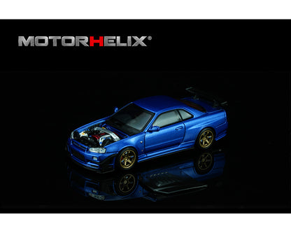 [PRE-ORDER]  Motor Helix Nissan Skyline GT-R R34 Custom with GT Aero Kit – Bayside Blue