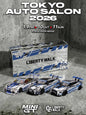 [PRE-ORDER] [TOKYO AUTO SALON 2026] Mini GT LB-Works Nissan GT-R Series Project FF-R Collection - Chrome Silver Blue Stripes