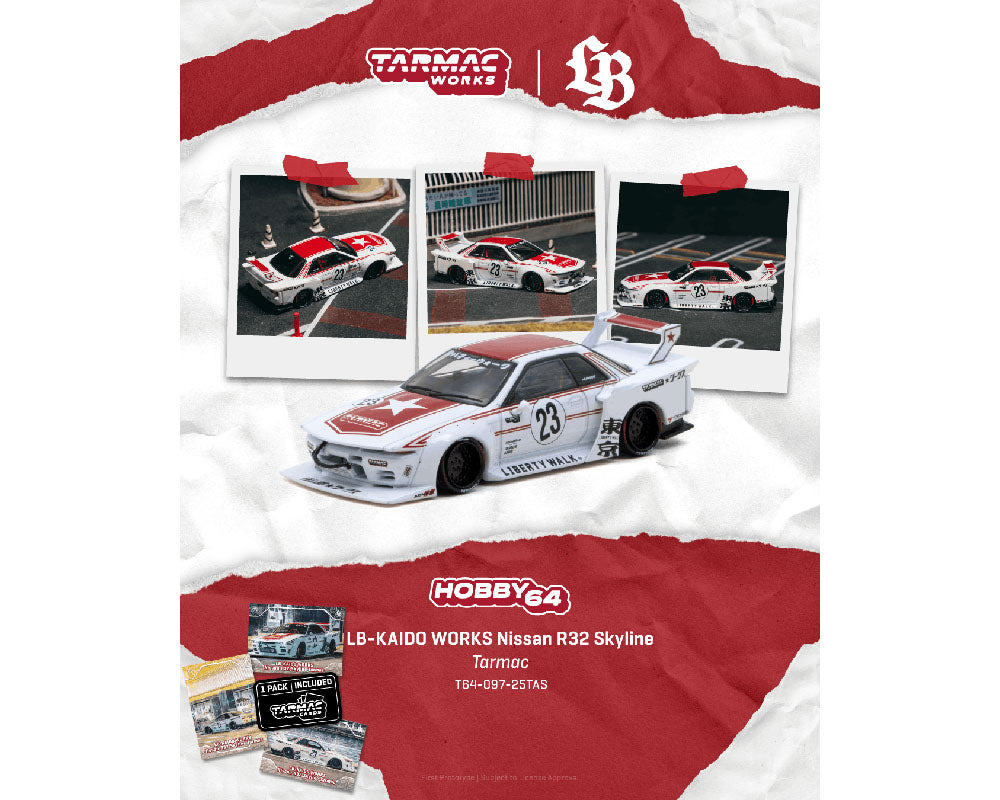 [PRE-ORDER] Tarmac Works LB-KAIDO WORKS Nissan R32 Skyline + Trading Cards Combo Set