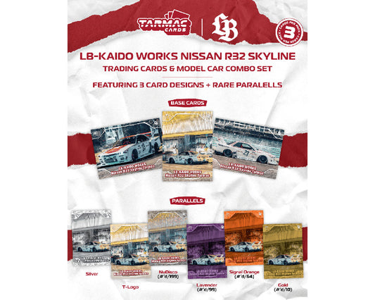 [PRE-ORDER] Tarmac Works LB-KAIDO WORKS Nissan R32 Skyline + Trading Cards Combo Set