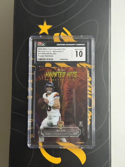 CGC 10 2024 Wild Card Haunted Hits Bo Nix Werewolf Purple Rainbow #/2