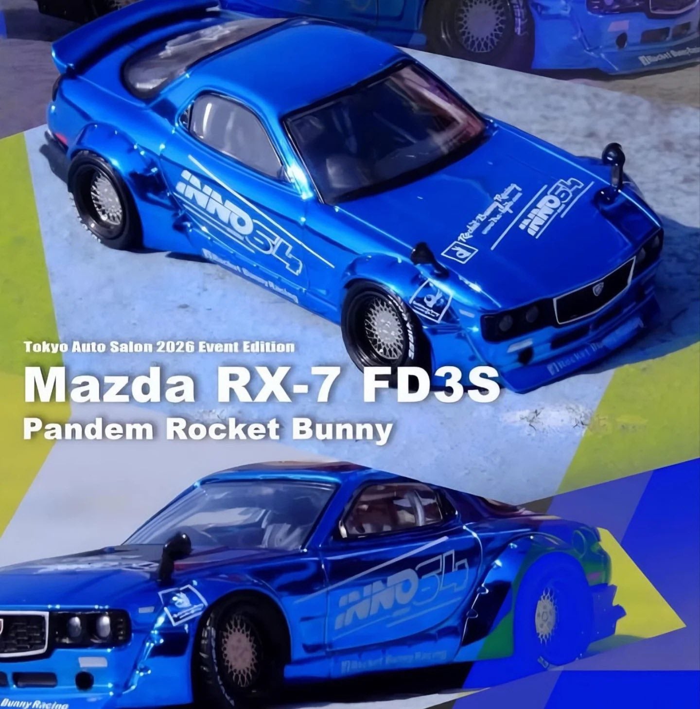 [PRE-ORDER] [TOKYO AUTO SALON 2026] INNO64 Mazda RX-7 FD3S Pandem Rocket Bunny - Blue