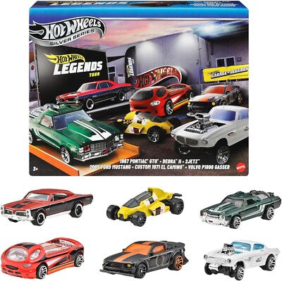 Hot Wheels Silver Series 6 Pack 2025 Legends Tour (Pontiac, Deora, 2Jetz, Mustang, El Camino, Volvo)
