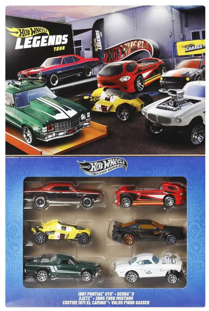 Hot Wheels Silver Series 6 Pack 2025 Legends Tour (Pontiac, Deora, 2Jetz, Mustang, El Camino, Volvo)